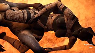 Furry jackal grinds hard against furry dragon in wild scissoring