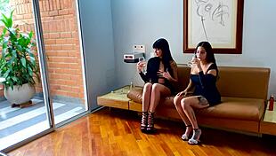 Passionate Latina Lesbians Explore Each Other's Bodies on the Sofa