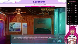 Vtuber lewdneko masturbates with sleeve in hentai game