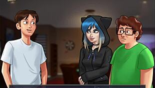 In Summertime Saga 159, the protagonist enjoys big cocks and small tits with amateur girls.