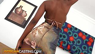 This ebony babe rides the agent's big cock during the interview