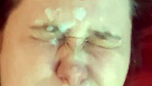 Amateur babe getting her face totally cum dumped after wild action! 😜