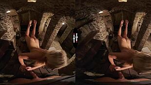 Jenny's Wild Side in Dark Room VR: Blonde Cowgirl Blowjob and Riding with Small Tits on Shaved Pussy.