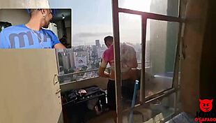 Couple fucks on balcony, caah kabulosa joins interracial threesome fun