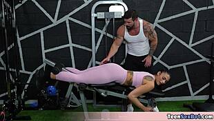 Workout clothes so tight, instructor bangs three sexy teen 18+ girls