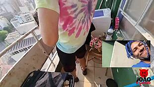 Couple fucks on balcony, caah kabulosa joins interracial threesome fun