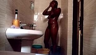 Shower time with nasty ebony kuzy bathing sexy