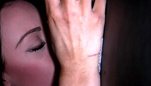 Young brunette college coed explores a real gloryhole encounter