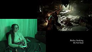 Watch the naked brunette bbw play through Dead Space part 9 with big natural tits