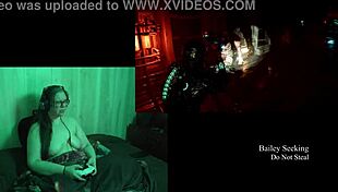 Watch the naked brunette bbw play through Dead Space part 9 with big natural tits