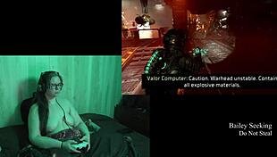 Watch the naked brunette bbw play through Dead Space part 9 with big natural tits