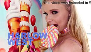 Harlow West takes a big dick POV blowjob and swallows the cum load without hands