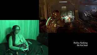 Watch the naked brunette bbw play through Dead Space part 9 with big natural tits