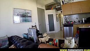 Amateur european model with shaved hairless body and big natural tits gets fucked doggystyle bent over