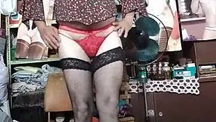 Travesti In Red Thong Looks Sexy 😍