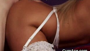 Frisky beauty gulps all sperm in blowbang facial