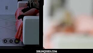 Hot blonde teen 18+ stepsis Britt Blair teases in black lingerie. She slips a butt plug in for wild play.