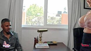 stressed boss get two big boobs milf bitches to the office for an ffm threesome