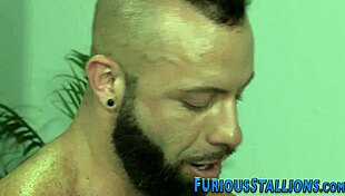 Muscular gay hunk performs rimjob and anal fingering before facial cumshot