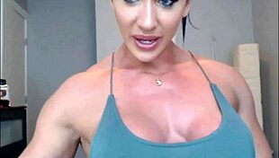 Muscle girl performs on webcam