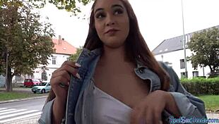 Crazy slut with natural tits gets fucked outdoor in public