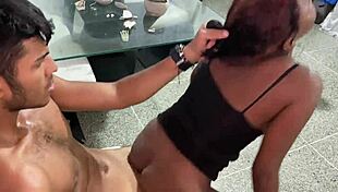 Stepmom and stepson at home while husband shops