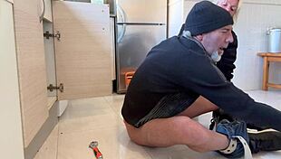 Hot Wife Blows Plumber In Kitchen With Cum!