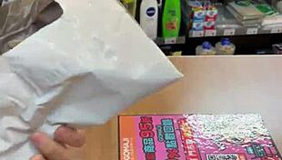 asian ladyboy teasing with new thong in store