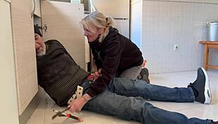 Hot Wife Blows Plumber In Kitchen With Cum!