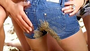 샌디 서머 스내치 해변 보지 쓰리웨이, 누디스트들이 핥고 림밍하고 공공장소에서 박아