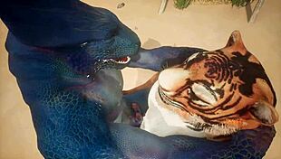 omg, tiger makes lizard cum multiple times in wildlife fun 😏