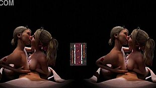 harley quinn and alexa share dirty tongue kiss in double titfuck threesome, cum everywhere