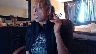 blonde sandi smokes three brown cork cigarettes