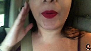 driving on marginal pinheiros, brazilian crossdresser guides jerk off with big tits and ass