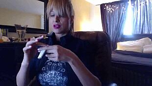 blonde sandi smokes three brown cork cigarettes