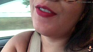 driving on marginal pinheiros, brazilian crossdresser guides jerk off with big tits and ass