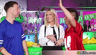 Sexy Blonde Waitress Lindsey Lakes Offers Free Fuck to Football Fans