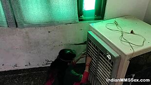 Hey, the Indian wife is getting naughty with the electrician who came to fix the cooler