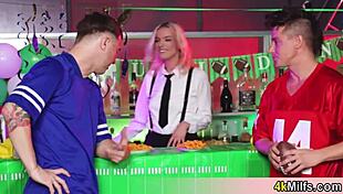 Sexy Blonde Waitress Lindsey Lakes Offers Free Fuck to Football Fans