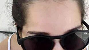 Debora gives deepthroat blowjob outdoors