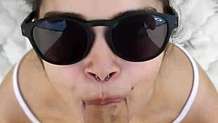 Debora gives deepthroat blowjob outdoors