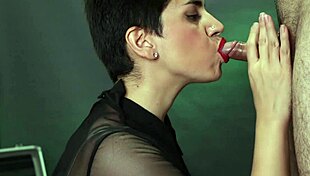 Couple enjoys cum dripping from mouth after blowjob