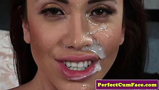 British cum babe sucks in trio before getting facials