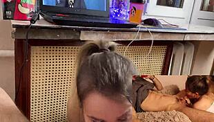 Marycandy catches a guy watching porn and decides to make a better video deepthroat pov