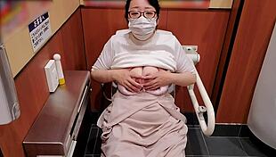 milf takes a break for self-pleasure in the store bathroom