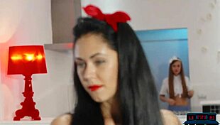 two petite teen models in miniskirts slowly undress each other, revealing shaved pussies.