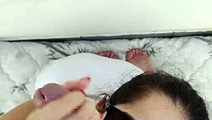 Debora gives deepthroat blowjob outdoors