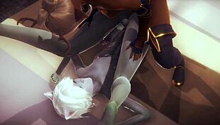 Cat boy feels pleasure from futanari girls