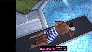 Captured on the public pool's jumping board in cartoon style