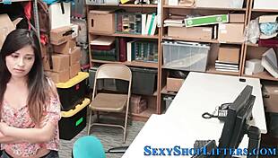 Little teen thief caught and jizzed on.